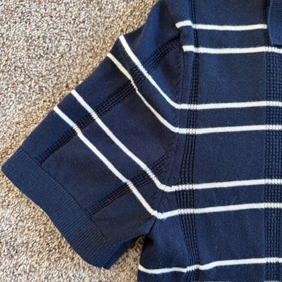 BEN SHERMAN Navy Blue and White Striped Short Sleeve Polo Sweater Small - Picture 6 of 11